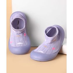 Cute Walk by Babyhug Slip On Sock Shoes with Triangle Design - Purple