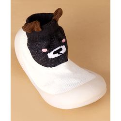 Cute Walk by Babyhug Slip On Sock Shoes With Animal Design & Applique - White
