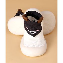 Cute Walk by Babyhug Slip On Sock Shoes With Animal Design & Applique - White
