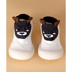 Cute Walk by Babyhug Slip On Sock Shoes With Animal Design & Applique - White