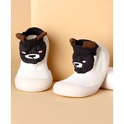 Cute Walk by Babyhug Slip On Sock Shoes With Animal Design & Applique - White
