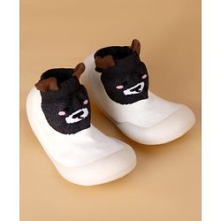 Cute Walk by Babyhug Slip On Sock Shoes With Animal Design & Applique - White