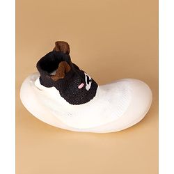 Cute Walk by Babyhug Slip On Sock Shoes With Animal Design & Applique - White