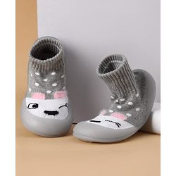 Cute Walk by Babyhug Slip On Sock Shoes with Polka Dot Design - Grey & White