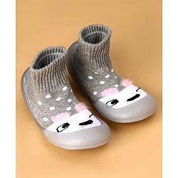 Cute Walk by Babyhug Slip On Sock Shoes with Polka Dot Design - Grey & White