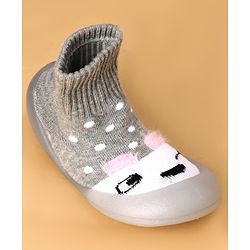 Cute Walk by Babyhug Slip On Sock Shoes with Polka Dot Design - Grey & White