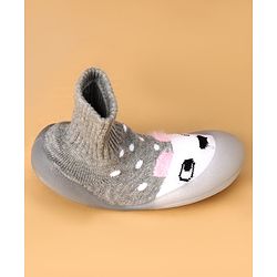 Cute Walk by Babyhug Slip On Sock Shoes with Polka Dot Design - Grey & White