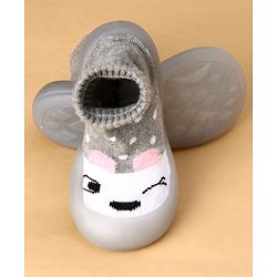 Cute Walk by Babyhug Slip On Sock Shoes with Polka Dot Design - Grey & White