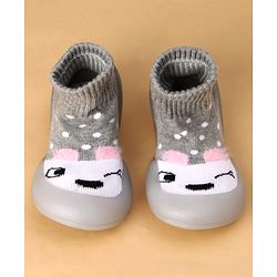 Cute Walk by Babyhug Slip On Sock Shoes with Polka Dot Design - Grey & White