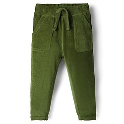 Babyhug Corduroy Knit Full Length Solid Color Pants with Pockets - Olive Green