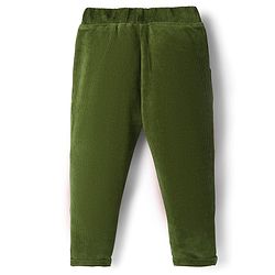 Babyhug Corduroy Knit Full Length Solid Color Pants with Pockets - Olive Green