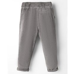 Babyhug Corduroy Knit Full Length Solid Color Pants with Pockets - Grey