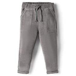 Babyhug Corduroy Knit Full Length Solid Color Pants with Pockets - Grey