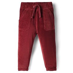 Babyhug Knit Full Length Solid Colour Corduroy Pant With Pockets - Maroon
