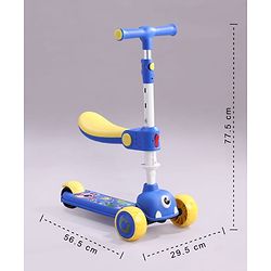 Babyhug Leo 2 in 1 Kids 3 Wheel Kick Scooter with Foldable Seat with LED - Blue| 3 Level Adjustable Handle| Foldable Design| Toy for 3 to 12 Yrs Boys & Girls| Sport Gift| Physical Activity| Wide Deck