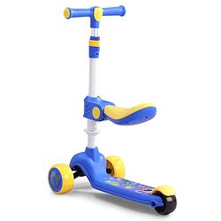 Babyhug Leo 2 in 1 Kids 3 Wheel Kick Scooter with Foldable Seat with LED - Blue| 3 Level Adjustable Handle| Foldable Design| Toy for 3 to 12 Yrs Boys & Girls| Sport Gift| Physical Activity| Wide Deck