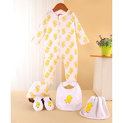 Babyhug 100% Cotton Knit Baby Gift Set With Duck Print - White