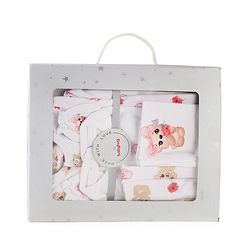 Babyhug 100% Cotton Knit Baby Gift Set With Teddy Bear Print - White