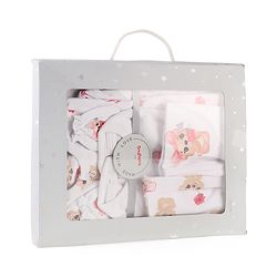 Babyhug 100% Cotton Knit Baby Gift Set With Teddy Bear Print - White