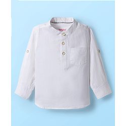 Babyhug Cotton Woven Full Sleeves Solid Color Shirt & Jeans Set - White & Blue