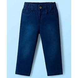 Babyhug Cotton Woven Full Sleeves Solid Color Shirt & Jeans Set - White & Blue