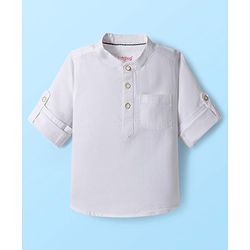 Babyhug Cotton Woven Full Sleeves Solid Color Shirt & Jeans Set - White & Blue