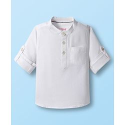 Babyhug Cotton Woven Full Sleeves Solid Color Shirt & Jeans Set - White & Blue