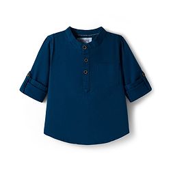 Babyhug Cotton Woven Full Sleeves Solid Colour Shirt & Pant Set - Blue