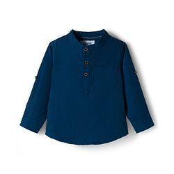 Babyhug Cotton Woven Full Sleeves Solid Colour Shirt & Pant Set - Blue