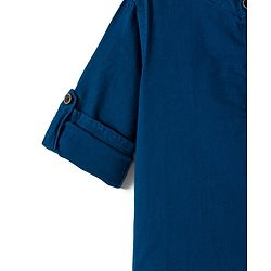 Babyhug Cotton Woven Full Sleeves Solid Colour Shirt & Pant Set - Blue