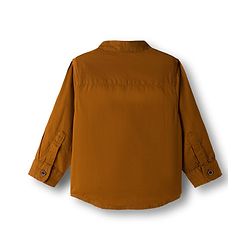 Babyhug Cotton Woven Full Sleeves Solid Color Mandarin Collar Shirt and Denim Jeans Set - Rust Orange & Black
