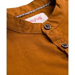 Babyhug Cotton Woven Full Sleeves Solid Color Mandarin Collar Shirt and Denim Jeans Set - Rust Orange & Black