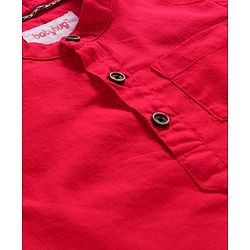 Babyhug Cotton Woven Full Sleeves Solid Color Shirt & Jeans Set - Red & Blue