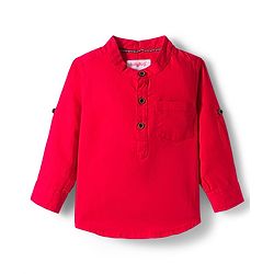 Babyhug Cotton Woven Full Sleeves Solid Color Shirt & Jeans Set - Red & Blue