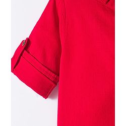 Babyhug Cotton Woven Full Sleeves Solid Color Shirt & Jeans Set - Red & Blue