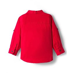 Babyhug Cotton Woven Full Sleeves Solid Color Shirt & Jeans Set - Red & Blue