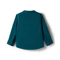 Babyhug Cotton Woven Full Sleeves Solid Color Mandarin Collar Shirt and Denim Jeans Set - Teal Blue & Black