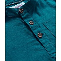 Babyhug Cotton Woven Full Sleeves Solid Color Mandarin Collar Shirt and Denim Jeans Set - Teal Blue & Black