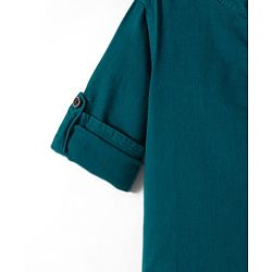 Babyhug Cotton Woven Full Sleeves Solid Color Mandarin Collar Shirt and Denim Jeans Set - Teal Blue & Black