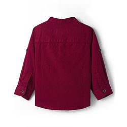 Babyhug Cotton Woven Full Sleeves Solid Color Shirt & Pant Set - Maroon & Beige