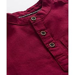 Babyhug Cotton Woven Full Sleeves Solid Color Shirt & Pant Set - Maroon & Beige