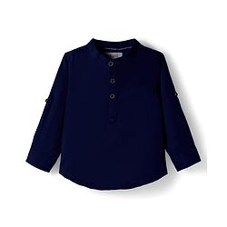 Babyhug Cotton Woven Full Sleeves Solid Colour Shirt & Pant Set - Navy Blue