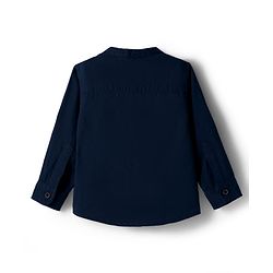 Babyhug Cotton Woven Full Sleeves Solid Colour Shirt & Pant Set - Navy Blue