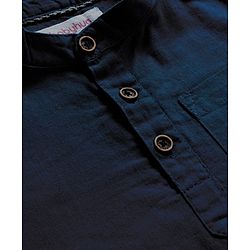 Babyhug Cotton Woven Full Sleeves Solid Colour Shirt & Pant Set - Navy Blue