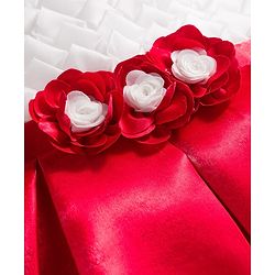 Babyhug Satin Woven Sleeveless Fit and Flare Pleated Dress With Floral Corsage - Red & White