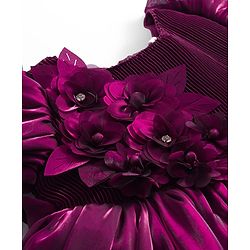 Babyhug Woven Half Puffed Sleeves Party Dress With Floral Corsage - Wine