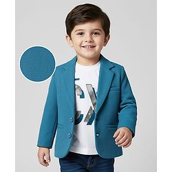 Babyhug Knit Full Sleeves Solid Blazer With Printed Tee - Teal Blue