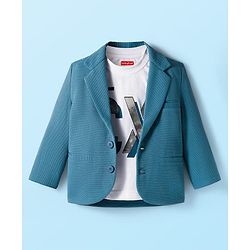 Babyhug Knit Full Sleeves Solid Blazer With Printed Tee - Teal Blue