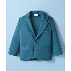 Babyhug Knit Full Sleeves Solid Blazer With Printed Tee - Teal Blue
