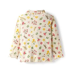 Babyhug Cotton Elastane Knit Full Sleeves Turtle Neck Winter T-Shirt with Floral Print - Offwhite